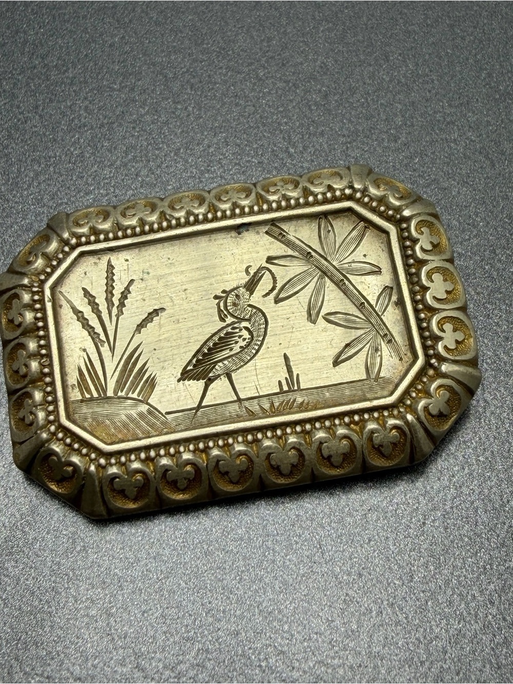 Antique Mourning Brooch Victorian White Metal